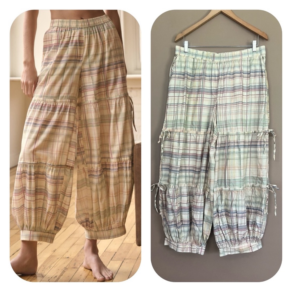 {Anthropologie} Relaxed Flannel Jogger Pants in Ivory Combo - Womens Large